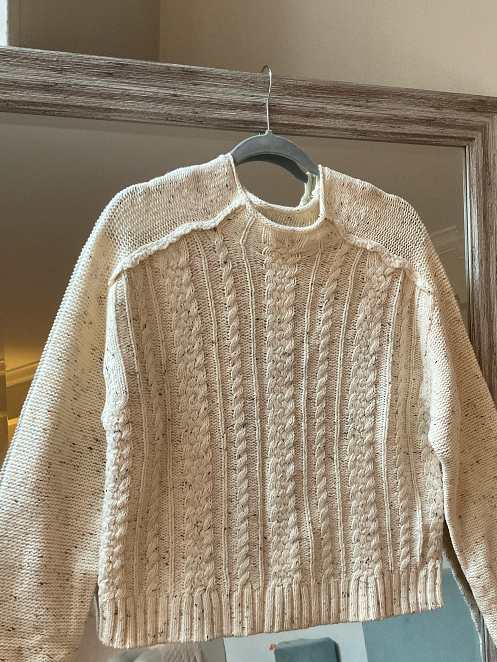 Democracy Cream Cable-Knit Crewneck Sweater